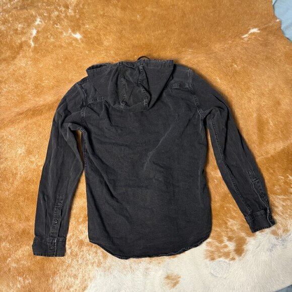 American Eagle Black Button Up Hooded Shirt - Size Small - Picture 5 of 6